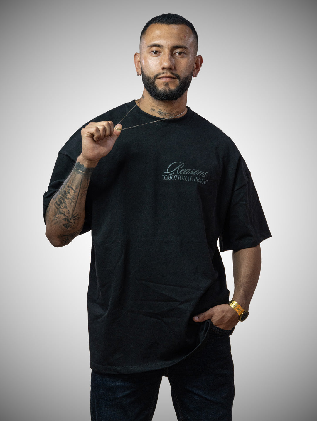 Camiseta Oversize Emotional Peace Negro-Azul