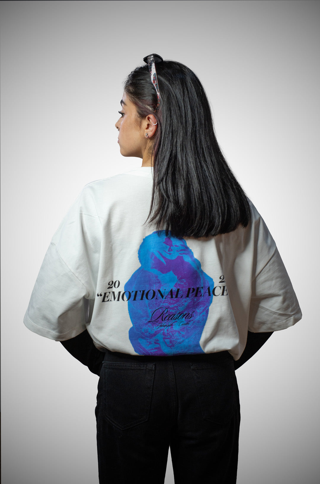 Camiseta Oversize Emotional Peace Blanco-Azul