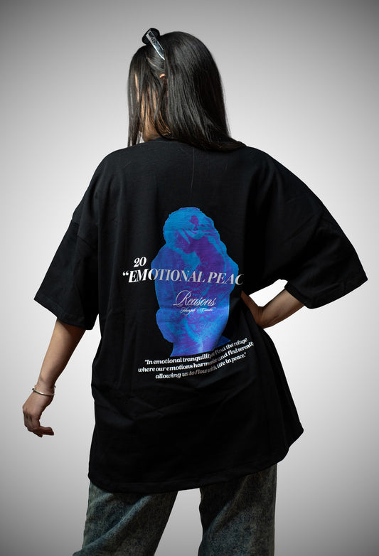 Camiseta Oversize Emotional Peace Negro-Azul