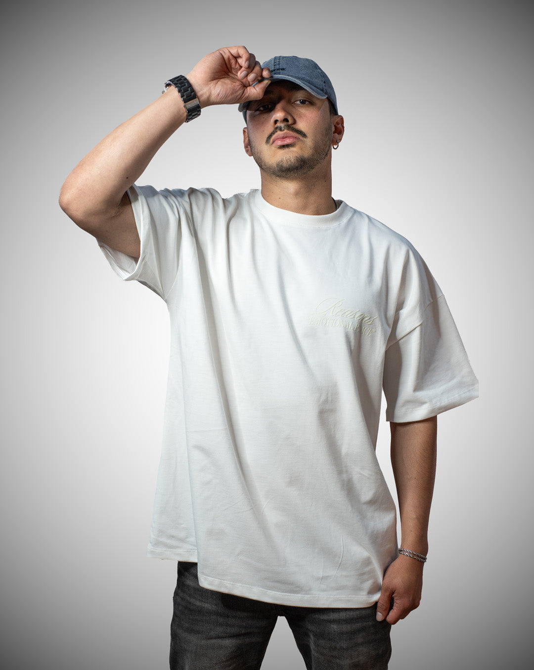 Camiseta Oversize Emotional Peace Blanco-Azul